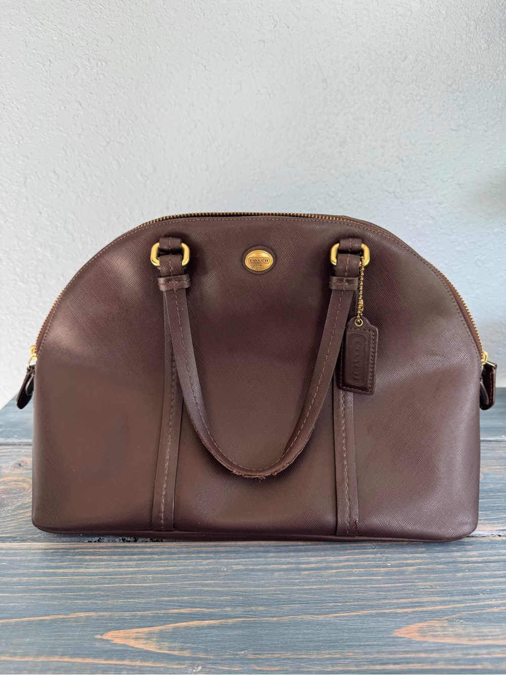 Coach Chocolate Brown Leather Dome Satchel with Gold Hardware